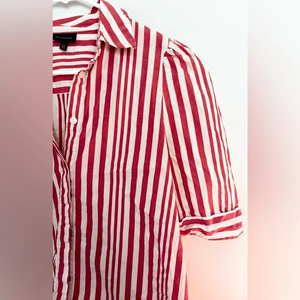 Who What Wear Red Striped Button Down Shirt - Picture 3 of 5
